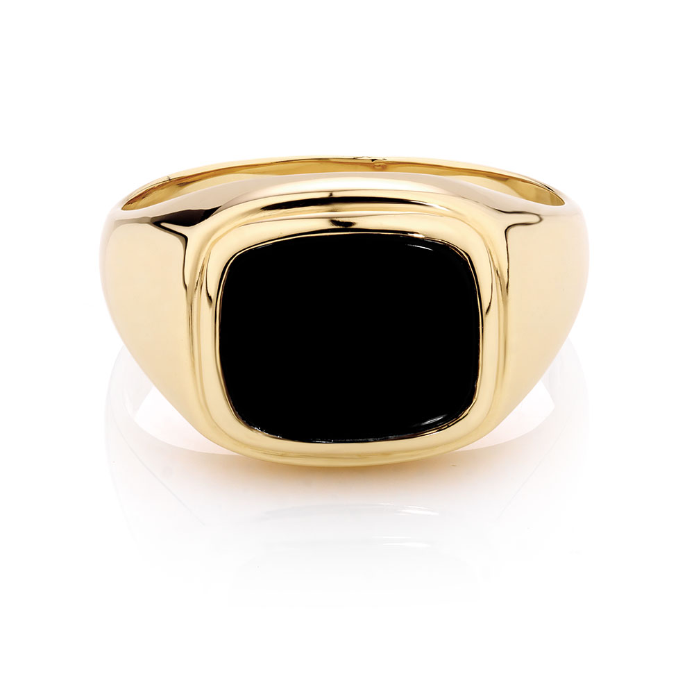 Men's Ring with Black Onyx in 10ct Yellow Gold