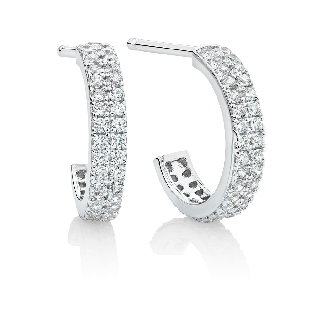Half Hoops with Cubic Zirconia in Sterling Silver