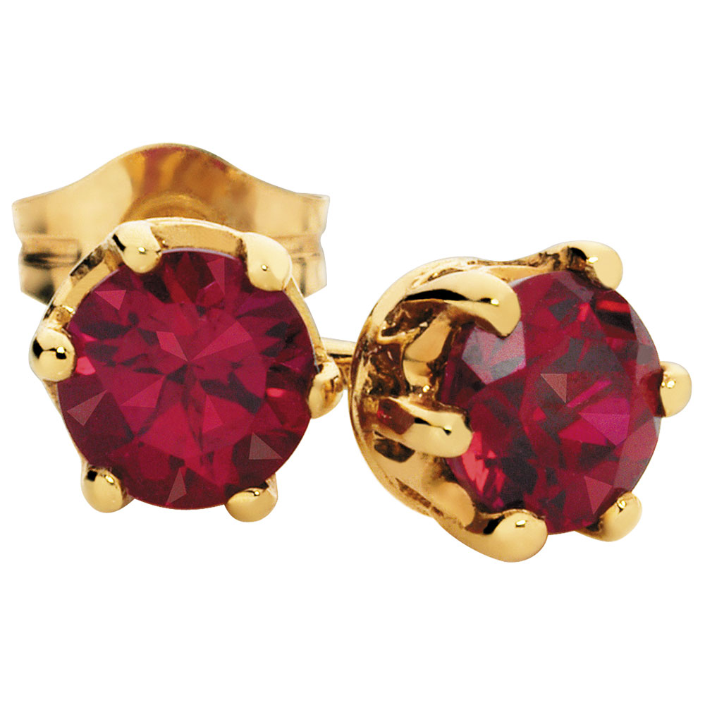 Stud Earrings with Created Ruby in 10ct Yellow Gold