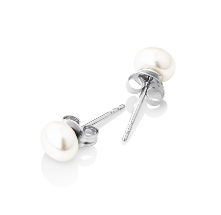 Stud Earrings with 6mm Button Cultured Freshwater Pearls in Sterling Silver Stud Earrings with 6mm Button Cultured Freshwater Pearls in Sterling Silver