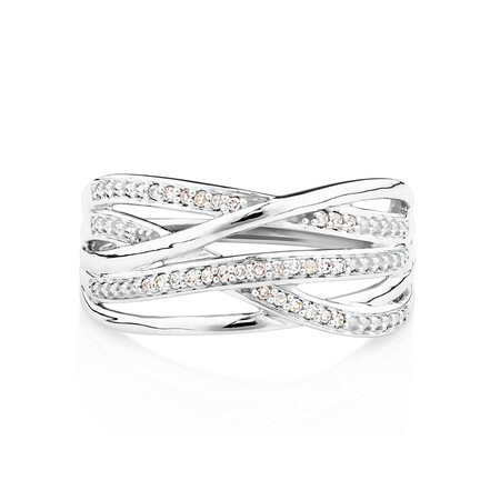 Crossover Ring with Diamonds in Sterling Silver Crossover Ring with Diamonds in Sterling Silver