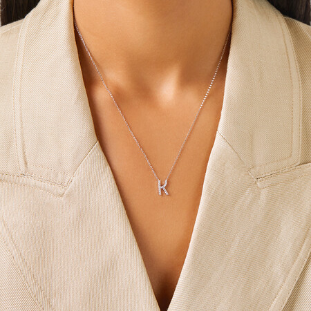 K Initial Necklace with 0.10 Carat TW of Diamonds in 10kt White Gold K Initial Necklace with 0.10 Carat TW of Diamonds in 10kt White Gold