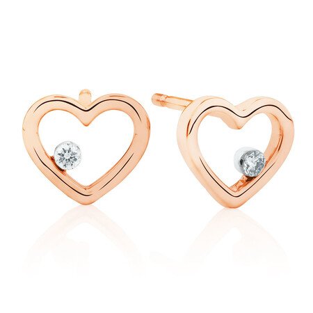 Heart Stud Earrings With Diamonds In 10ct Rose Gold