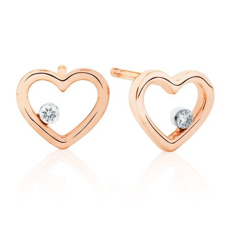 Heart Stud Earrings With Diamonds In 10ct Rose Gold Heart Stud Earrings With Diamonds In 10ct Rose Gold