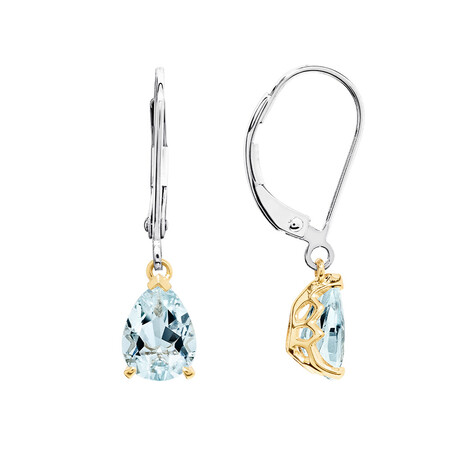 Drop Earrings with Aquamarine in 10kt Yellow Gold & Sterling Silver Drop Earrings with Aquamarine in 10kt Yellow Gold & Sterling Silver