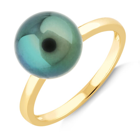 9mm Cultured Tahitian Pearl Ring In 10kt Yellow Gold 9mm Cultured Tahitian Pearl Ring In 10kt Yellow Gold
