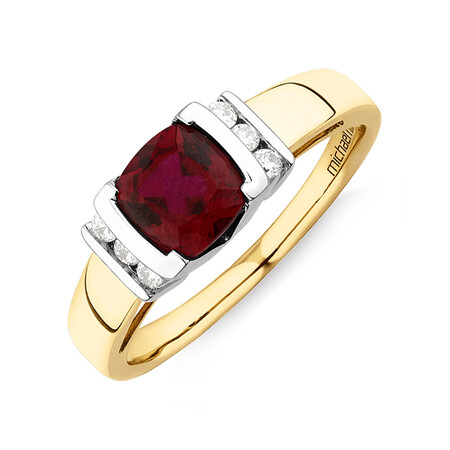 Ring with Laboratory Created Ruby & Natural Diamonds in 10kt Yellow & White Gold Ring with Laboratory Created Ruby & Natural Diamonds in 10kt Yellow & White Gold
