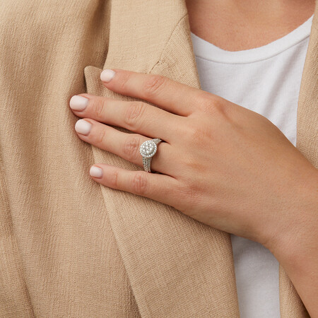 Halo Ring with 1 Carat TW of Diamonds in 10ct White Gold Halo Ring with 1 Carat TW of Diamonds in 10ct White Gold