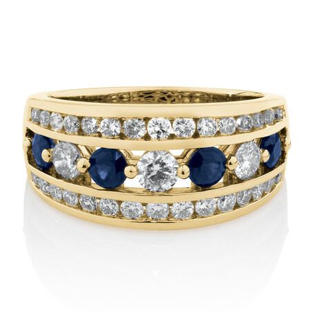 Ring with Natural Sapphire & 1 Carat TW of Diamonds in 14ct Yellow Gold Ring with Natural Sapphire & 1 Carat TW of Diamonds in 14ct Yellow Gold