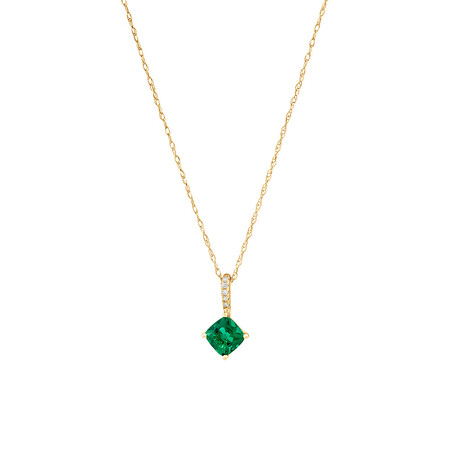 Pendant with Created Emerald & Diamonds in 10ct Yellow Gold Pendant with Created Emerald & Diamonds in 10ct Yellow Gold