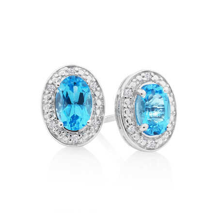 Halo Earrings with Topaz and 0.04 Carat TW of Diamonds in Sterling Silver Halo Earrings with Topaz and 0.04 Carat TW of Diamonds in Sterling Silver