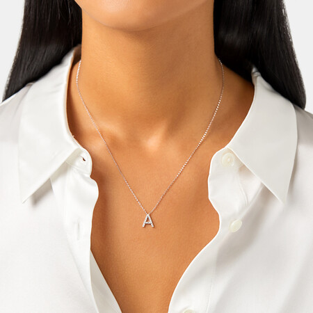 A' Initial necklace with 0.10 Carat TW of Diamonds in 10ct White Gold A' Initial necklace with 0.10 Carat TW of Diamonds in 10ct White Gold
