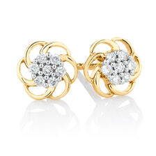 Flower Stud Earrings with 0.10 Carat TW of Diamonds in 10ct Yellow Gold