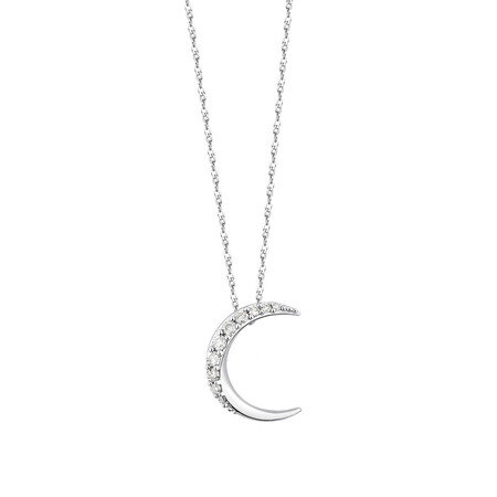 Moon Pendant With Diamonds In 10ct White Gold Moon Pendant With Diamonds In 10ct White Gold