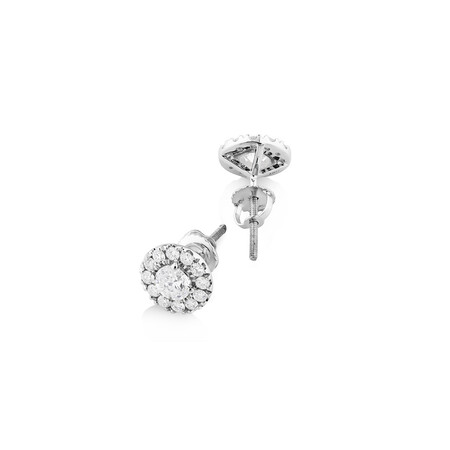 Dainty Halo Earrings with 1.0 Carat TW of Diamonds in 14kt White Gold Dainty Halo Earrings with 1.0 Carat TW of Diamonds in 14kt White Gold