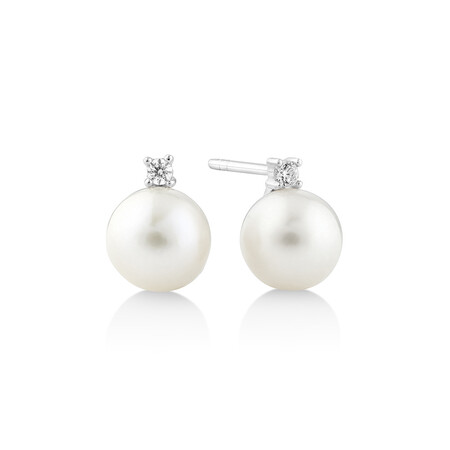 Stud Earrings with Cultured Freshwater Pearl & Cubic Zirconia in Sterling Silver Stud Earrings with Cultured Freshwater Pearl & Cubic Zirconia in Sterling Silver