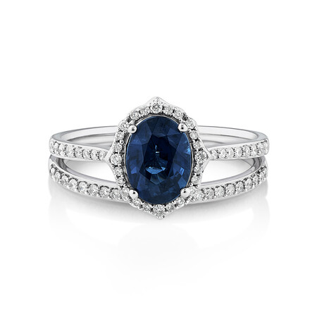 Sapphire & 0.30 Carat TW of Diamonds Bridal Set in 14ct White Gold Sapphire & 0.30 Carat TW of Diamonds Bridal Set in 14ct White Gold