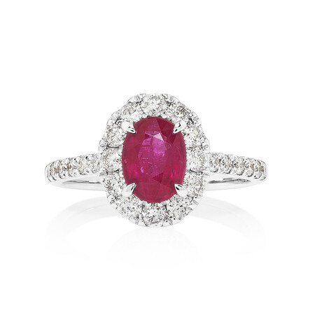 Halo Ring with Ruby & 0.80 Carat TW of Diamonds in 14kt White Gold Halo Ring with Ruby & 0.80 Carat TW of Diamonds in 14kt White Gold