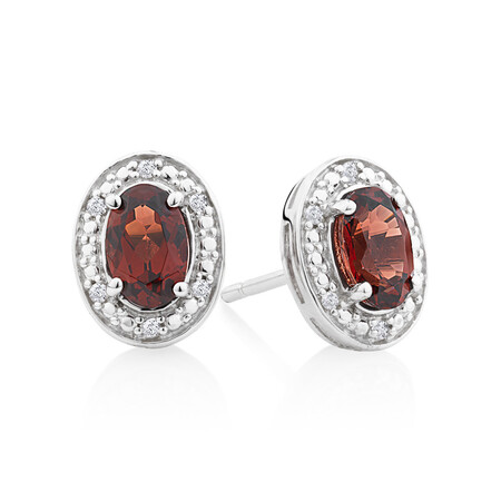Halo Earrings with Garnet and 0.04 TW of Diamonds in Sterling Silver Halo Earrings with Garnet and 0.04 TW of Diamonds in Sterling Silver