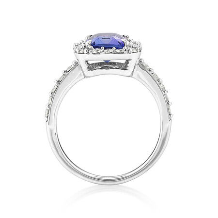 Halo Ring with Tanzanite & 0.75 Carat TW of Diamonds in 14kt White Gold Halo Ring with Tanzanite & 0.75 Carat TW of Diamonds in 14kt White Gold