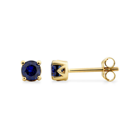 Stud Earrings with Laboratory Created Sapphire in 10kt Yellow Gold Stud Earrings with Laboratory Created Sapphire in 10kt Yellow Gold