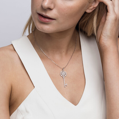 Key Pendant with Cubic Zirconia in Sterling Silver Key Pendant with Cubic Zirconia in Sterling Silver