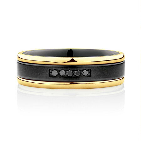 7mm Ring with Enhanced Black Diamonds in 10kt Yellow Gold & Black Titanium 7mm Ring with Enhanced Black Diamonds in 10kt Yellow Gold & Black Titanium