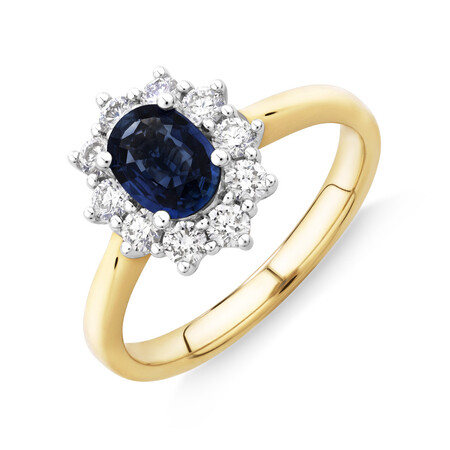Ring with Sapphire & 1/2 Carat TW of Diamonds in 14kt Yellow & White Gold Ring with Sapphire & 1/2 Carat TW of Diamonds in 14kt Yellow & White Gold