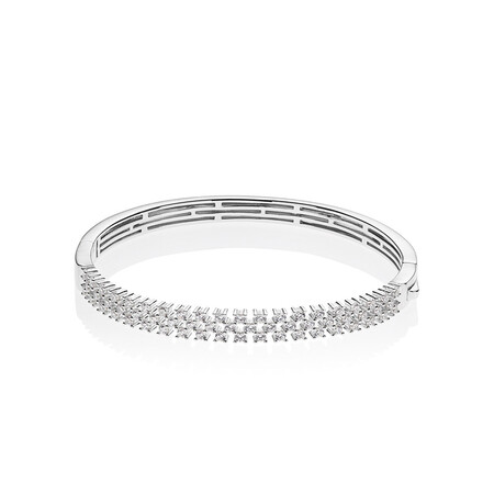 Three Row Bangle with White Cubic Zirconia in Sterling Silver Three Row Bangle with White Cubic Zirconia in Sterling Silver
