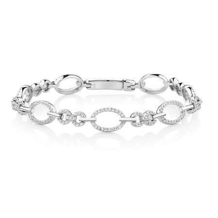 Oval Link Bracelet with Cubic Zirconia in Sterling Silver Oval Link Bracelet with Cubic Zirconia in Sterling Silver