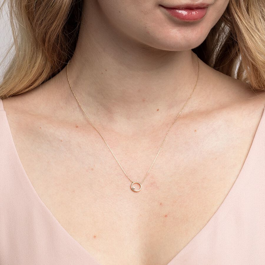 Floating Diamond Circle Necklace with a Diamond in 10ct Yellow Gold