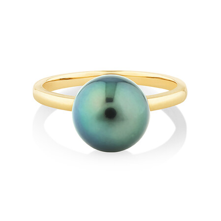 9mm Cultured Tahitian Pearl Ring In 10kt Yellow Gold 9mm Cultured Tahitian Pearl Ring In 10kt Yellow Gold