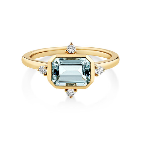 Bezel Ring with Aquamarine & Diamonds in 10kt Yellow Gold Bezel Ring with Aquamarine & Diamonds in 10kt Yellow Gold