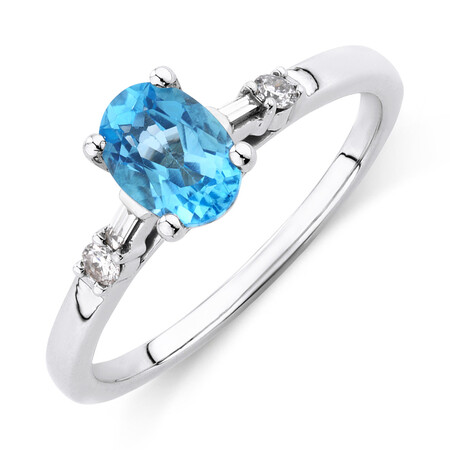 Ring with Blue Topaz & 0.10 Carat TW of Diamonds in 10ct White Gold Ring with Blue Topaz & 0.10 Carat TW of Diamonds in 10ct White Gold