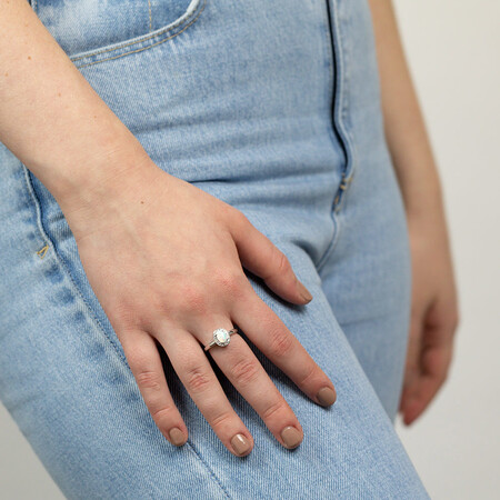 Halo Ring with Created Opal & Diamonds in Sterling Silver Halo Ring with Created Opal & Diamonds in Sterling Silver