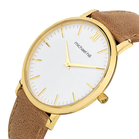 Ladies Gold Tone Stainless Steel Watch with Leather Ladies Gold Tone Stainless Steel Watch with Leather
