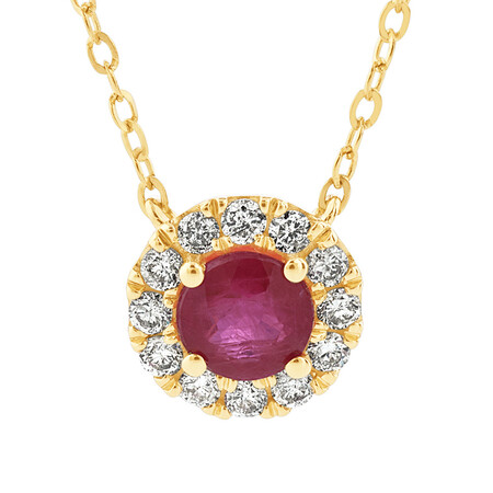 Halo Pendant with Ruby & 0.14 Carat TW of Diamonds in 10kt Yellow Gold Halo Pendant with Ruby & 0.14 Carat TW of Diamonds in 10kt Yellow Gold