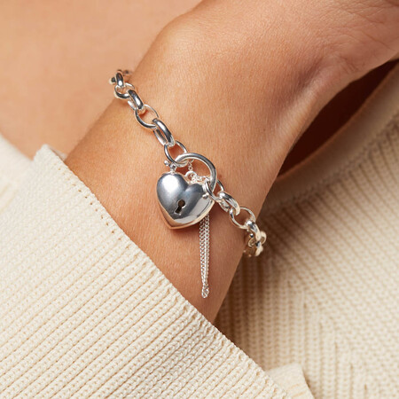 19cm (7.5") Heart Padlock Belcher Bracelet in Sterling Silver 19cm (7.5") Heart Padlock Belcher Bracelet in Sterling Silver