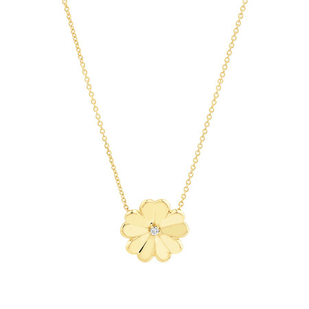 Flower Necklace with Diamonds in 10ct Yellow Gold