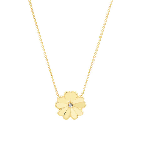 Flower Necklace with Diamonds in 10ct Yellow Gold Flower Necklace with Diamonds in 10ct Yellow Gold