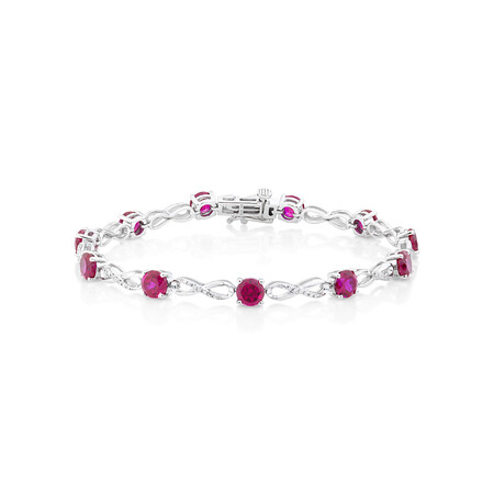 Bracelet with Laboratory Created Ruby & Natural Diamonds in Sterling Silver