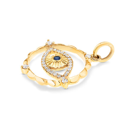 Evil Eye Talisman Pendant with Sapphire & 0.10 Carat of Diamonds in 10ct Yellow Gold Evil Eye Talisman Pendant with Sapphire & 0.10 Carat of Diamonds in 10ct Yellow Gold