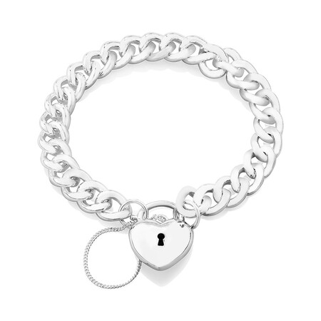 19cm (7.5") Heart Padlock Curb Bracelet in Sterling Silver 19cm (7.5") Heart Padlock Curb Bracelet in Sterling Silver