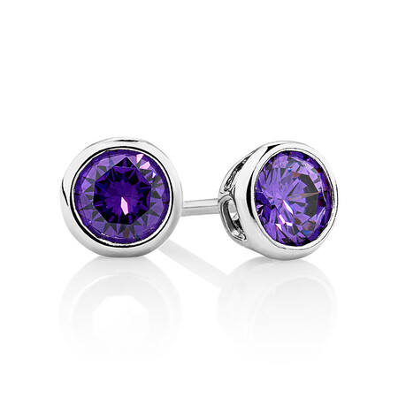 Stud Earrings with Purple Cubic Zirconia in Sterling Silver Stud Earrings with Purple Cubic Zirconia in Sterling Silver
