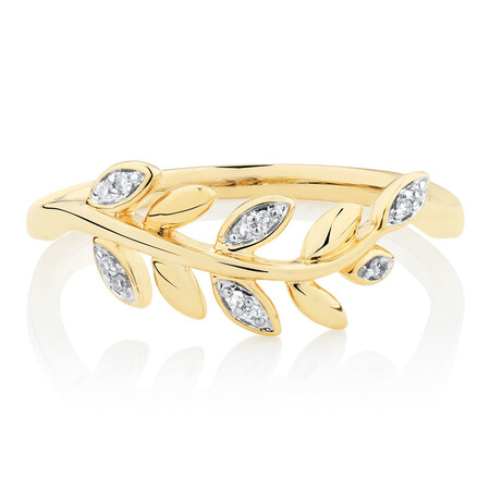 Olive Leaf Ring with Diamonds in 10ct Yellow Gold Olive Leaf Ring with Diamonds in 10ct Yellow Gold