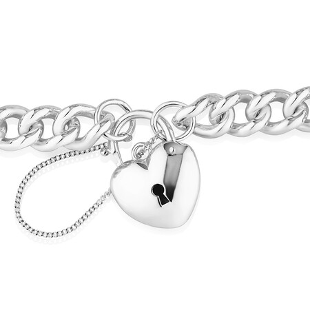19cm (7.5") Heart Padlock Curb Bracelet in Sterling Silver 19cm (7.5") Heart Padlock Curb Bracelet in Sterling Silver