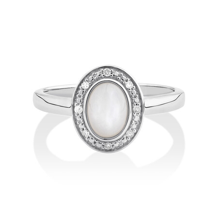 Halo Ring with Mother of Pearl & Diamonds in Sterling SIlver Halo Ring with Mother of Pearl & Diamonds in Sterling SIlver