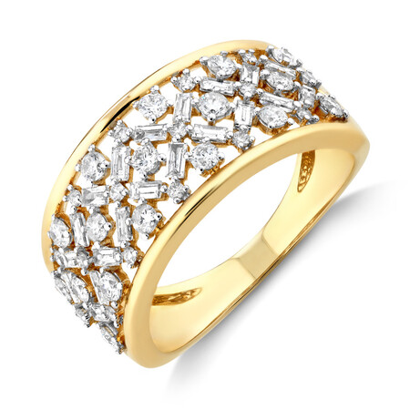 Fancy Ring with 0.97 Carat TW of Diamonds in 10kt Yellow Gold Fancy Ring with 0.97 Carat TW of Diamonds in 10kt Yellow Gold