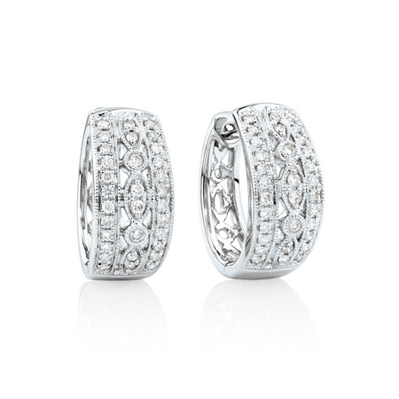 Fancy Huggie Earrings with 0.34 Carat TW of Diamonds in 10ct White Gold Fancy Huggie Earrings with 0.34 Carat TW of Diamonds in 10ct White Gold