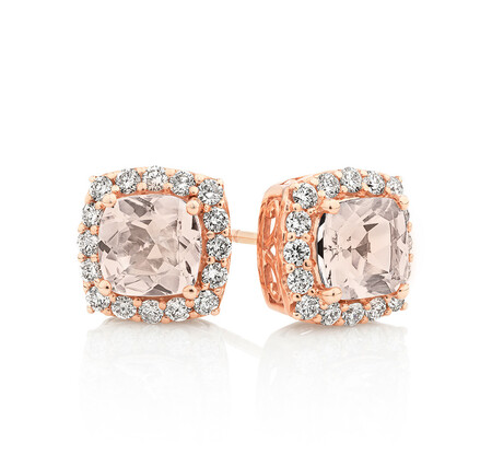 Halo Stud Earrings With Morganite & 0.50 Carat TW Diamonds In 10kt Rose Gold Halo Stud Earrings With Morganite & 0.50 Carat TW Diamonds In 10kt Rose Gold